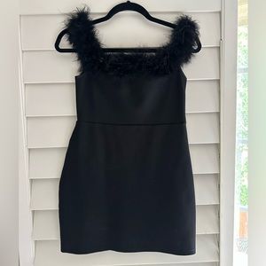 NBD Marisole Black Feather Mini Dress